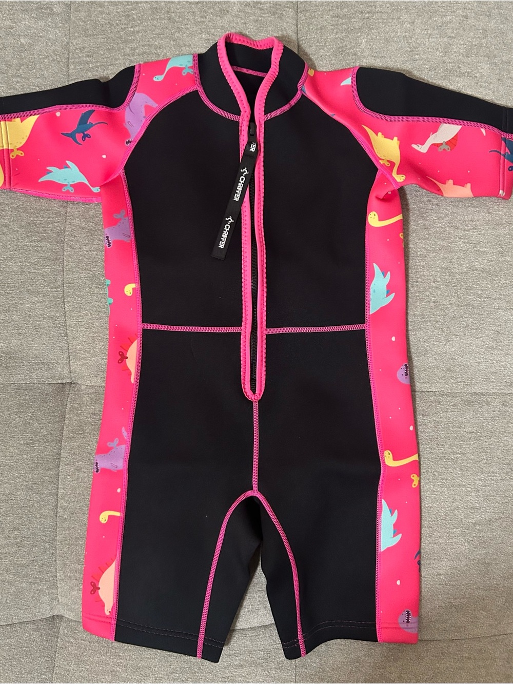 Kids Black & Pink Shorty Wetsuit with Dino Print